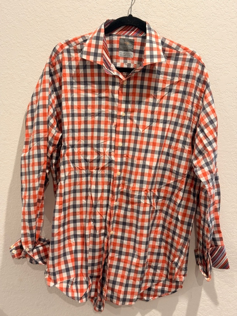 Thomas Dean Orange, Navy‎ & White Plaid Button-Up Shirt